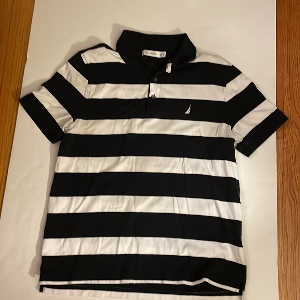 Náutica striped print (blue / white) polo shirt. Size M. Short sleeves, used - Picture 11 of 15